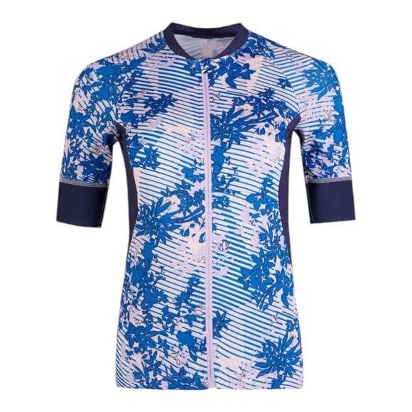 Sweaty Betty NWT Short Sleeve Cycling Jersey Floral Grid Zip Pocket Size S - Picture 1 of 14